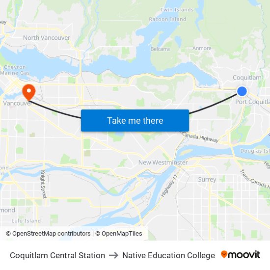 Coquitlam Central Station to Native Education College map