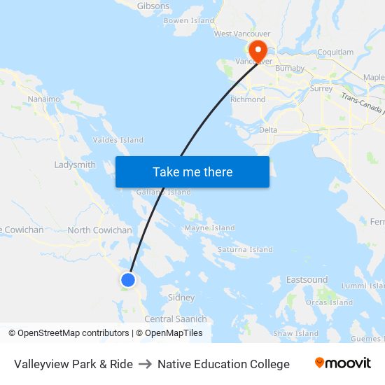 Valleyview Park & Ride to Native Education College map