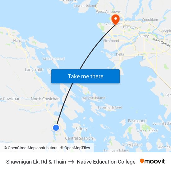 Shawnigan Lk. Rd & Thain to Native Education College map
