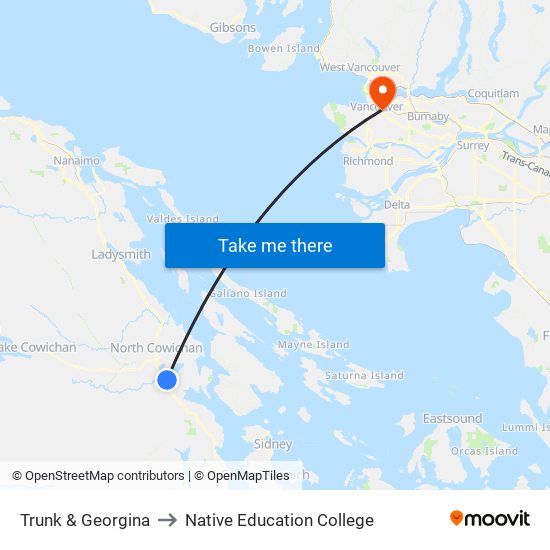 Trunk & Georgina to Native Education College map