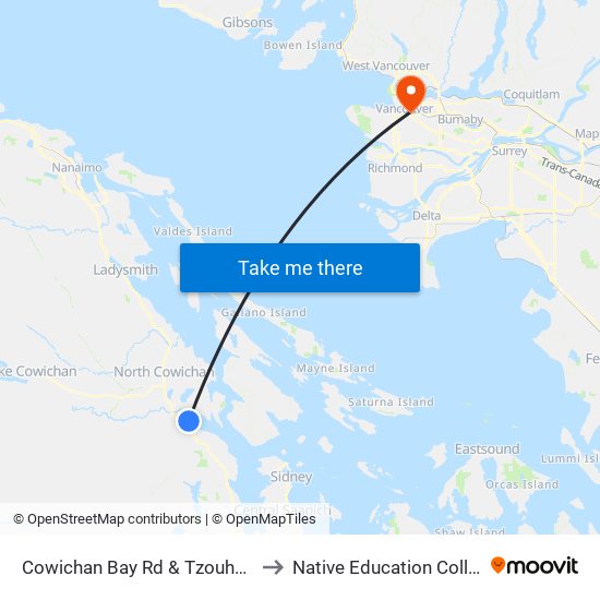 Cowichan Bay Rd & Tzouhalem to Native Education College map