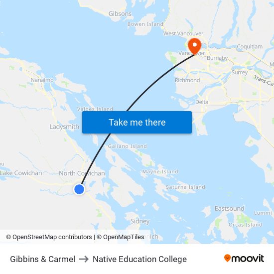 Gibbins & Carmel to Native Education College map