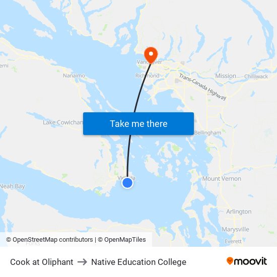 Cook at Oliphant to Native Education College map