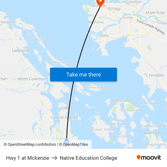 Hwy 1 at Mckenzie to Native Education College map