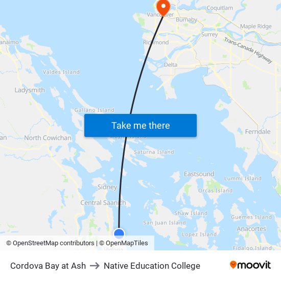 Cordova Bay at Ash to Native Education College map
