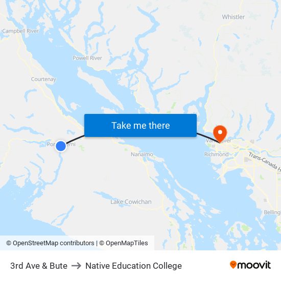 3rd Ave & Bute to Native Education College map
