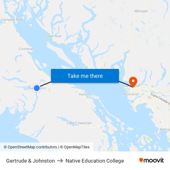 Gertrude & Johnston to Native Education College map