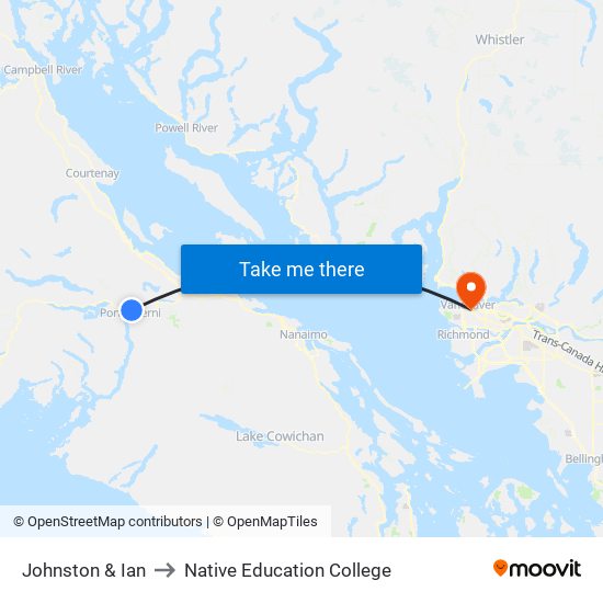 Johnston & Ian to Native Education College map