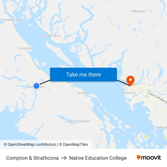 Compton & Strathcona to Native Education College map