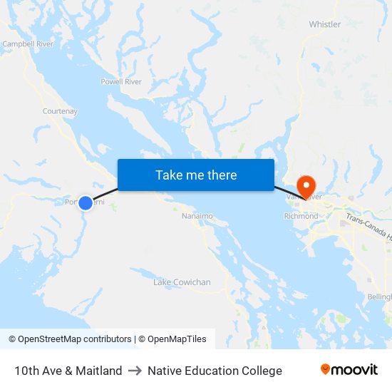 10th Ave & Maitland to Native Education College map