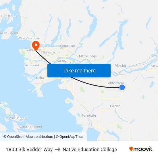 1800 Blk Vedder Way to Native Education College map