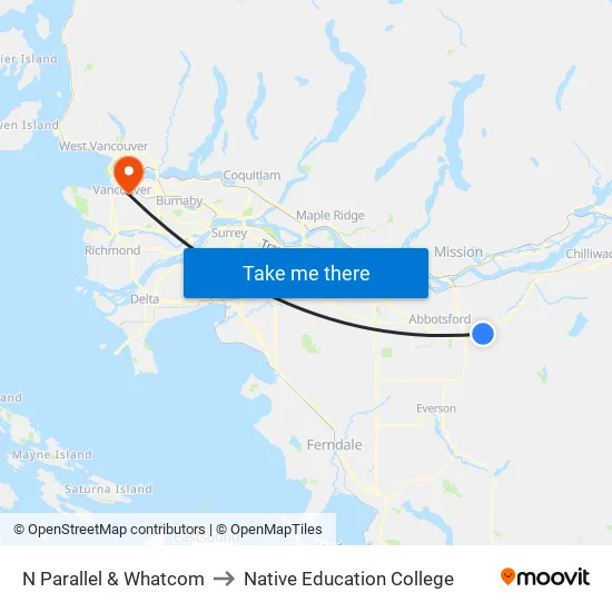 N Parallel Rd at Whatcom Rd to Native Education College map