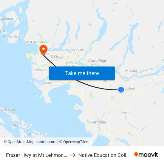Fraser Hwy at Mt Lehman Rd to Native Education College map