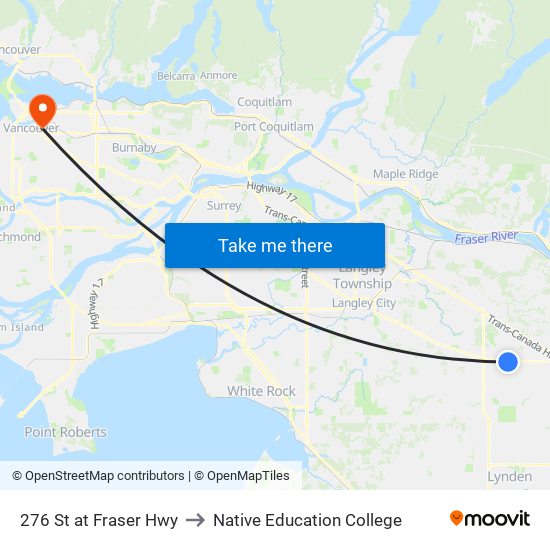 276 St at Fraser Hwy to Native Education College map