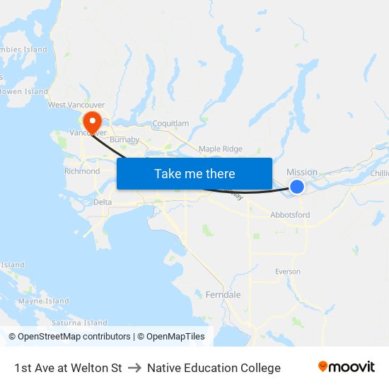 1st Ave at Welton St to Native Education College map