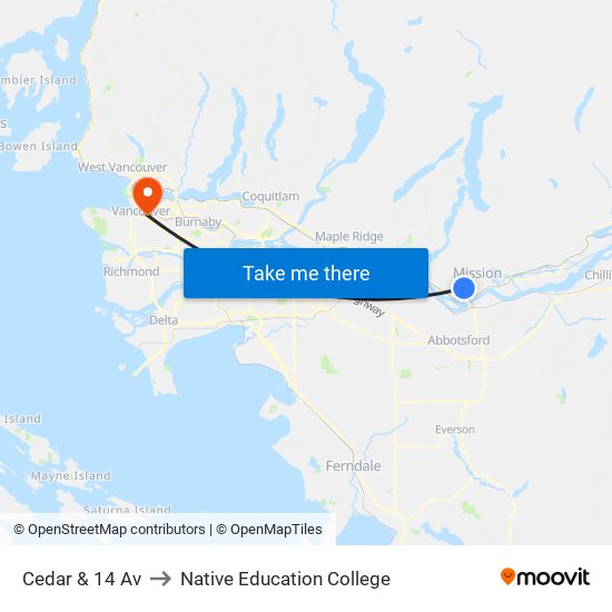 Cedar & 14 Av to Native Education College map