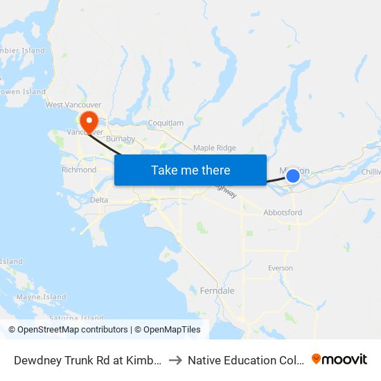 Dewdney Trunk & Kimball to Native Education College map