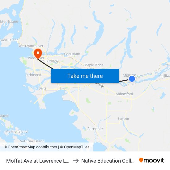 Moffat & Lawrence to Native Education College map