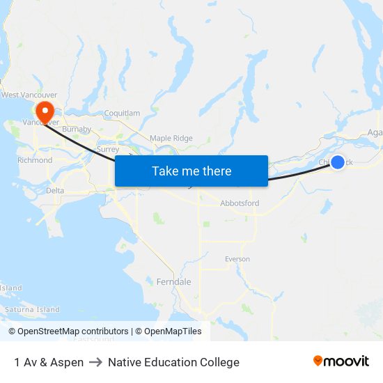 1 Av & Aspen to Native Education College map