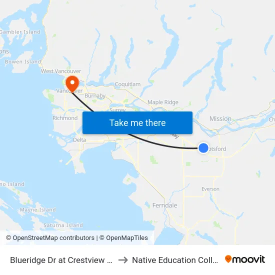 Blueridge Dr at Crestview Ave to Native Education College map