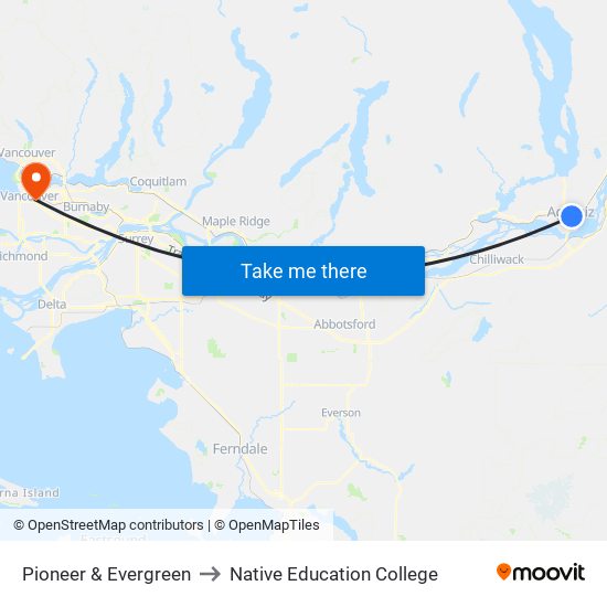 Pioneer & Evergreen to Native Education College map
