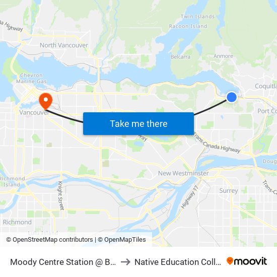 Moody Centre Station @ Bay 1 to Native Education College map