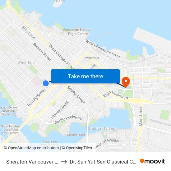 Sheraton Vancouver Wall Centre to Dr. Sun Yat-Sen Classical Chinese Garden map