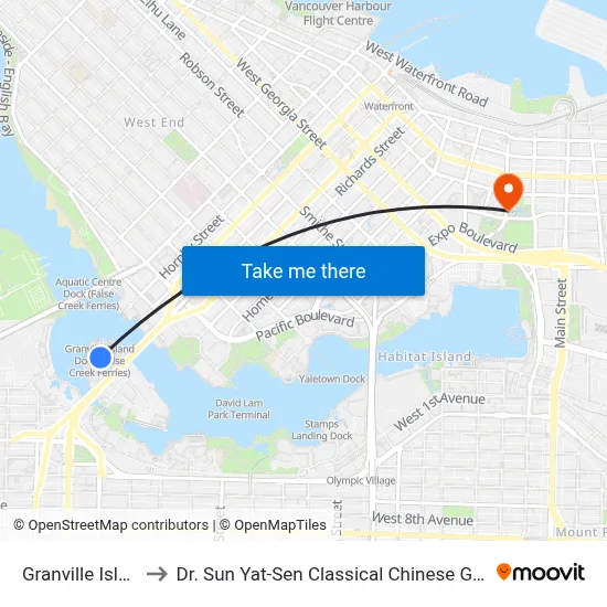 Granville Island to Dr. Sun Yat-Sen Classical Chinese Garden map