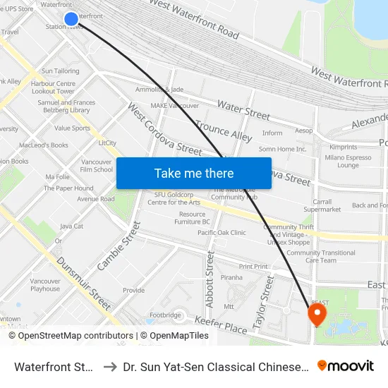 Waterfront Station to Dr. Sun Yat-Sen Classical Chinese Garden map