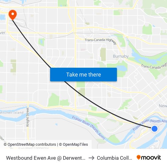 Westbound Ewen Ave @ Derwent Way to Columbia College map