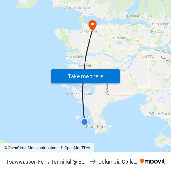 Tsawwassen Ferry Terminal @ Bay 2 to Columbia College map