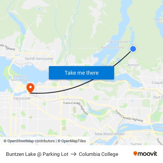 Buntzen Lake @ Parking Lot to Columbia College map