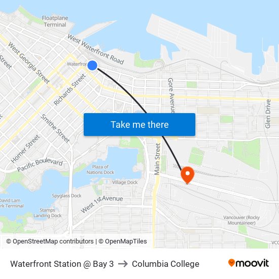 Waterfront Station @ Bay 3 to Columbia College map