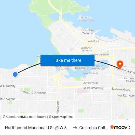 Northbound Macdonald St @ W 4th Ave to Columbia College map