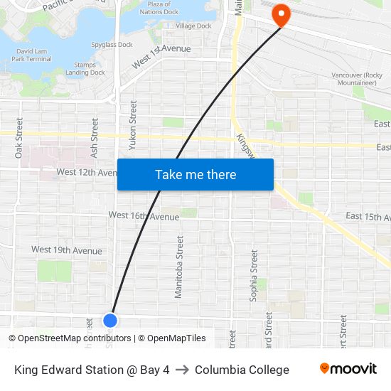 King Edward Station @ Bay 4 to Columbia College map