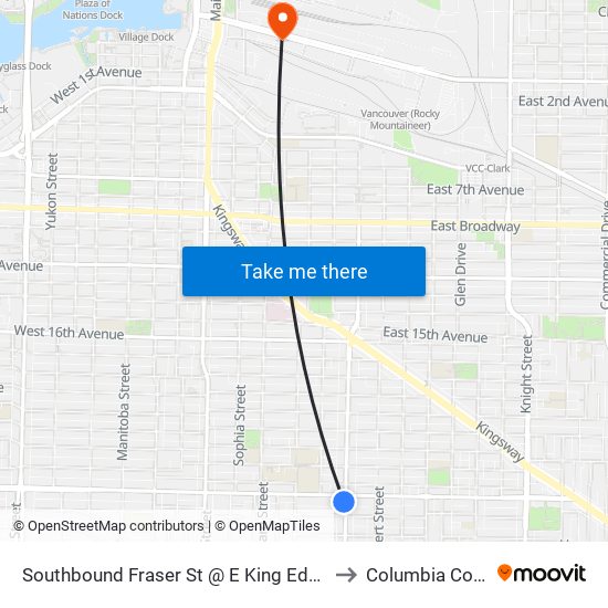 Southbound Fraser St @ E King Edward Ave to Columbia College map