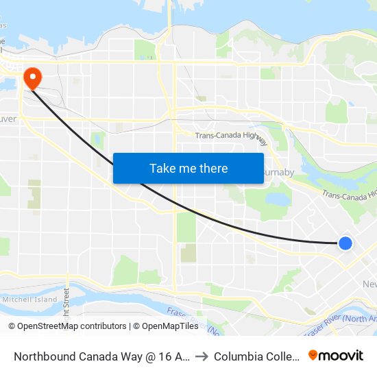 Northbound Canada Way @ 16 Ave to Columbia College map