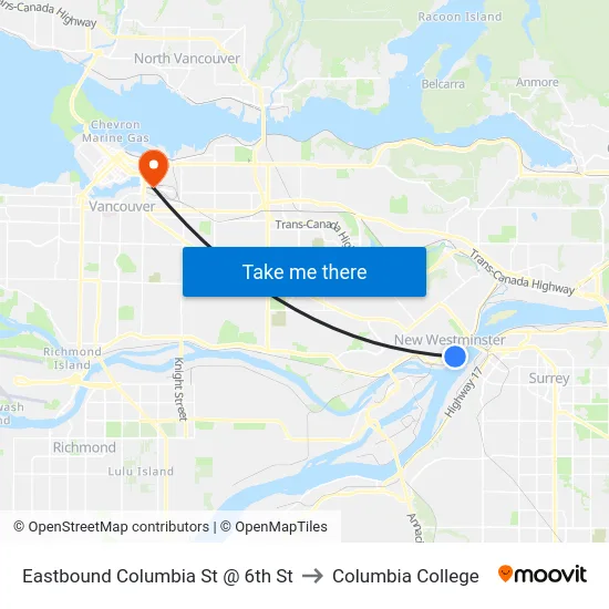 Eastbound Columbia St @ 6th St to Columbia College map