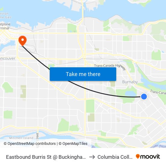 Eastbound Burris St @ Buckingham Ave to Columbia College map