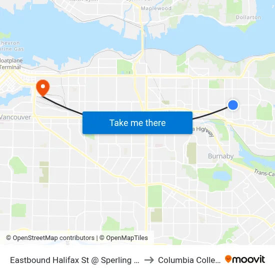 Eastbound Halifax St @ Sperling Ave to Columbia College map