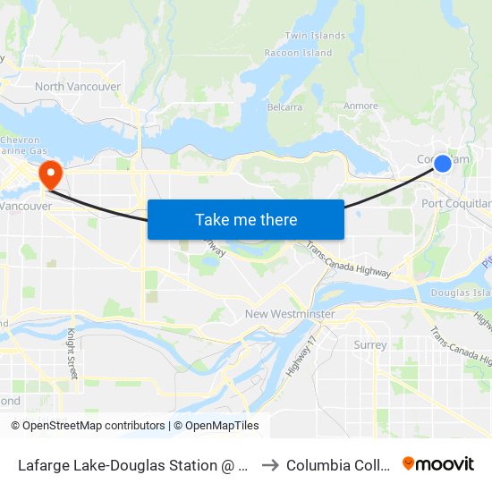 Lafarge Lake-Douglas Station @ Bay 3 to Columbia College map