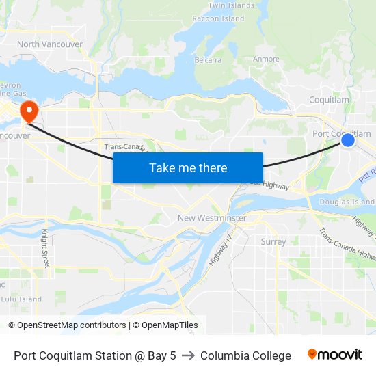 Port Coquitlam Station @ Bay 5 to Columbia College map