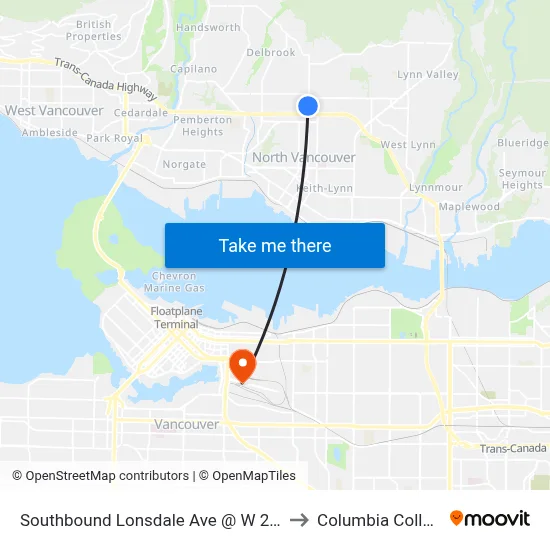 Southbound Lonsdale Ave @ W 27 St to Columbia College map