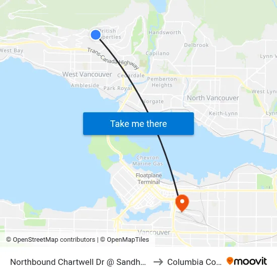 Northbound Chartwell Dr @ Sandhurst Place to Columbia College map