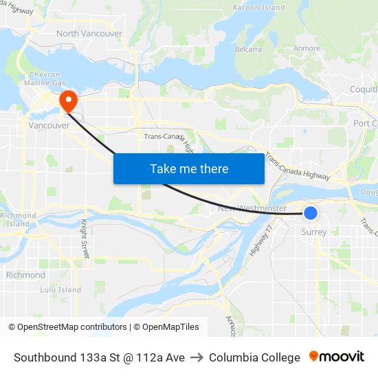 Southbound 133a St @ 112a Ave to Columbia College map