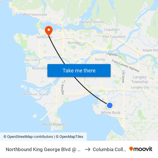 Northbound King George Blvd @ 152 St to Columbia College map