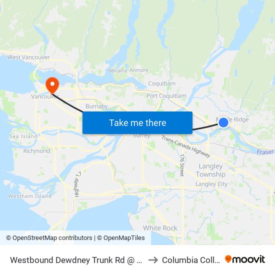 Westbound Dewdney Trunk Rd @ 216 St to Columbia College map
