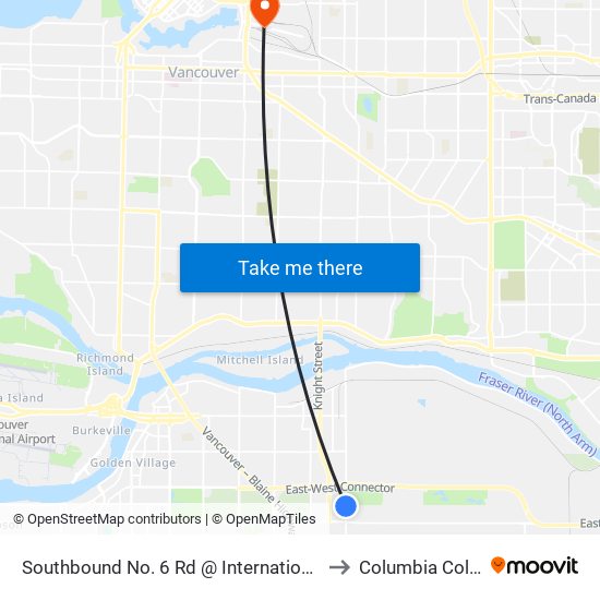 Southbound No. 6 Rd @ International Place to Columbia College map