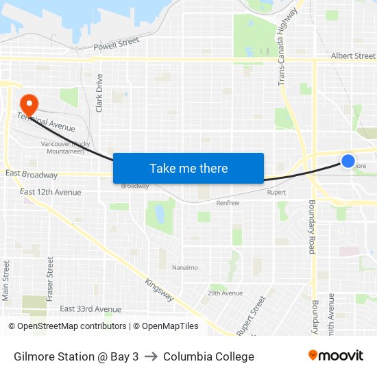 Gilmore Station @ Bay 3 to Columbia College map