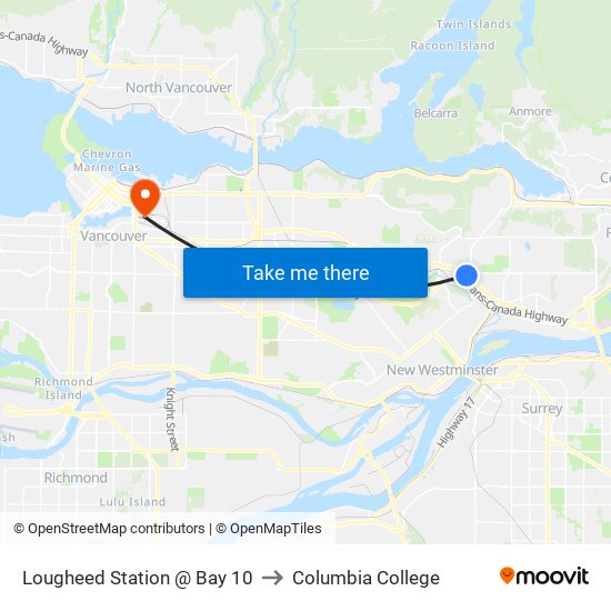 Lougheed Station @ Bay 10 to Columbia College map